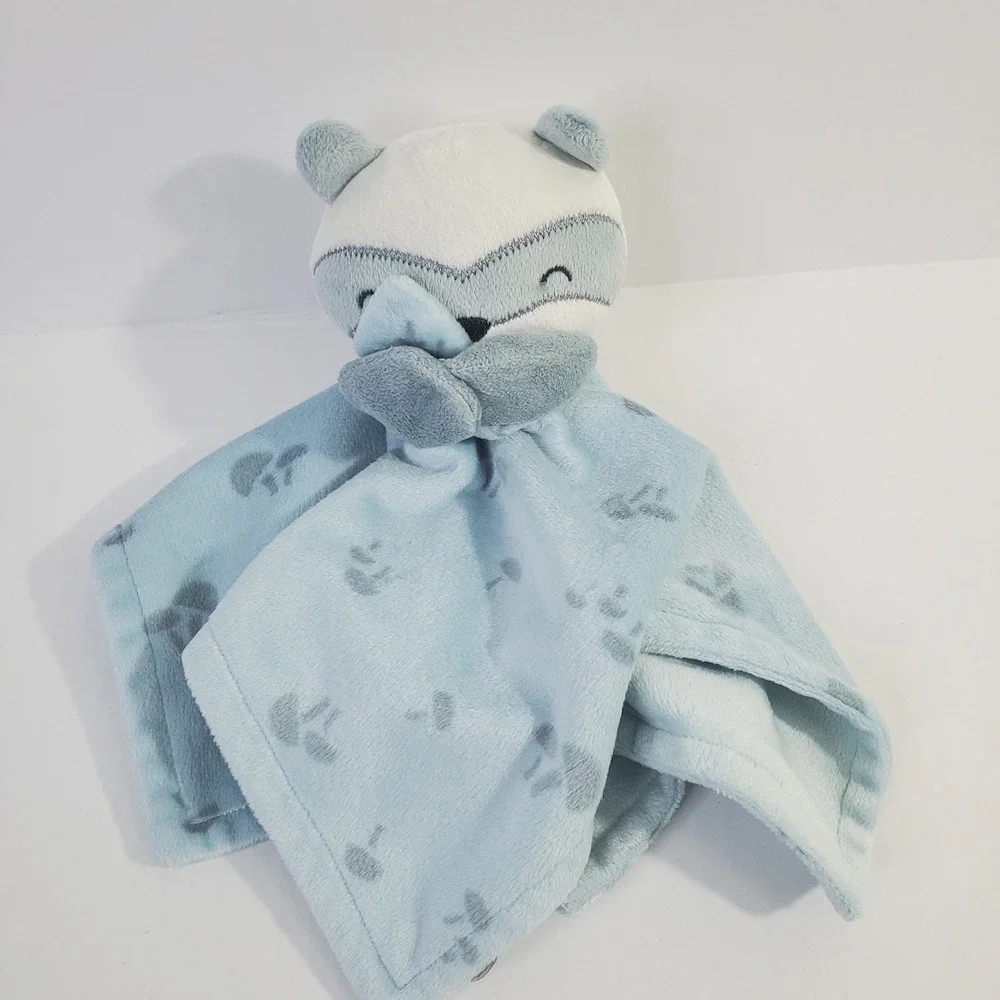 Gerber Modern Moments Baby Blue Plush Raccoon Mushrooms Security Blanket Lovey